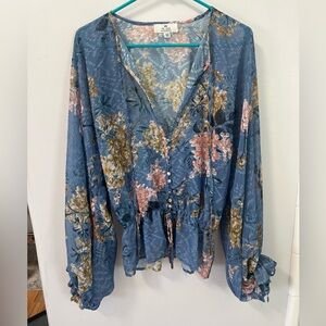 Revolve We Are Kindred Blossom Button Blouse in Blue Wysteria Sz 4